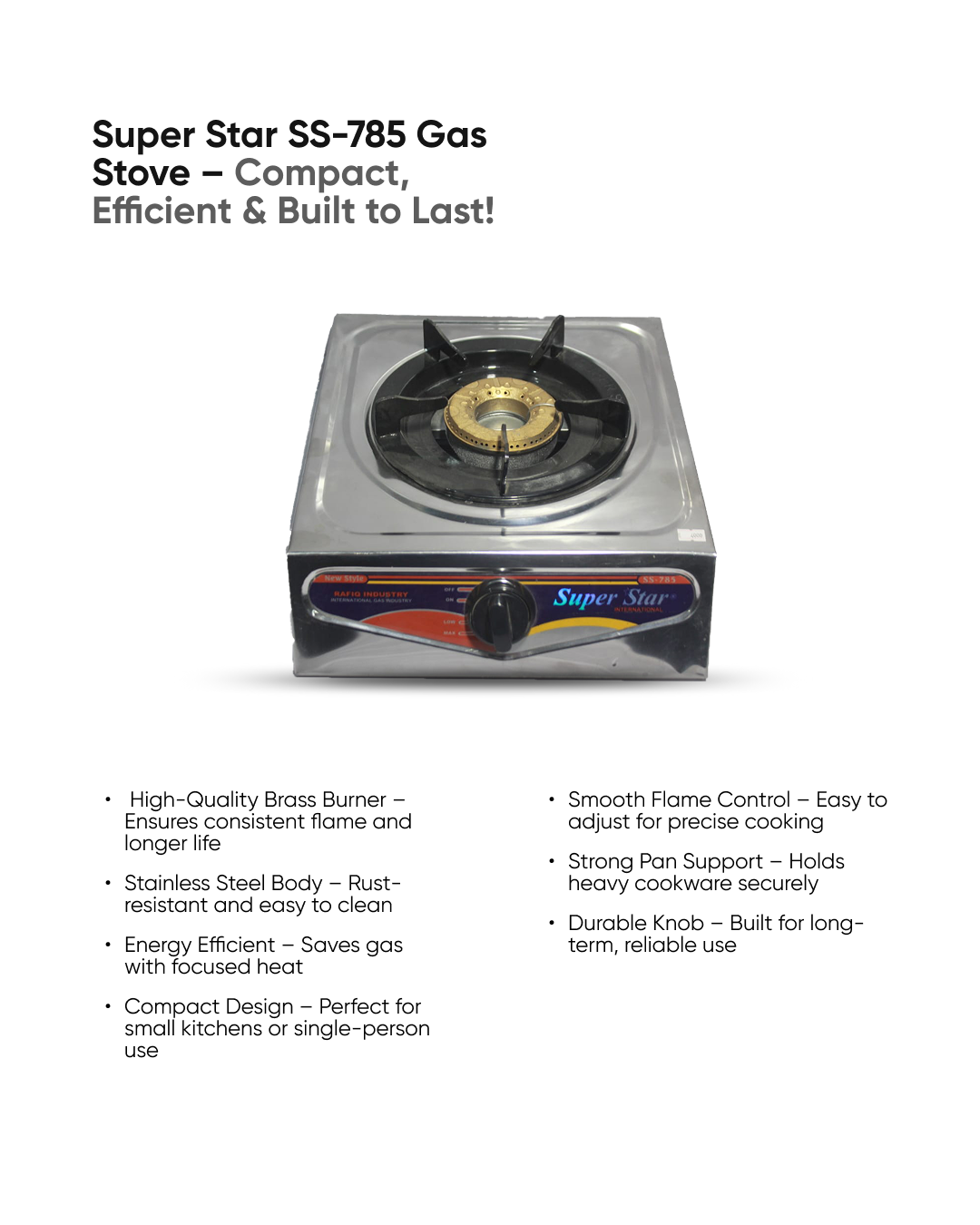Super Star SS-785 Gas Stove – Compact, Efficient & Built to Last!