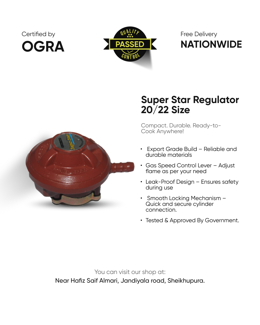 Super Star Gas Regulator 20/22 Size