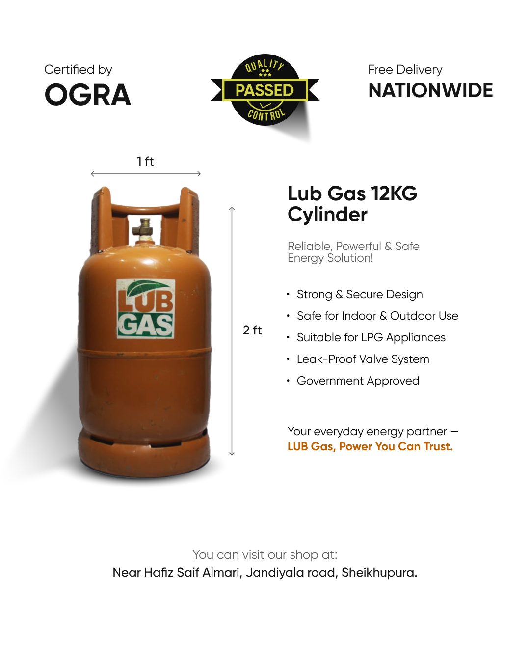 Lub Gas 12KG Cylinder – Reliable, Powerful & Safe Energy Solution!